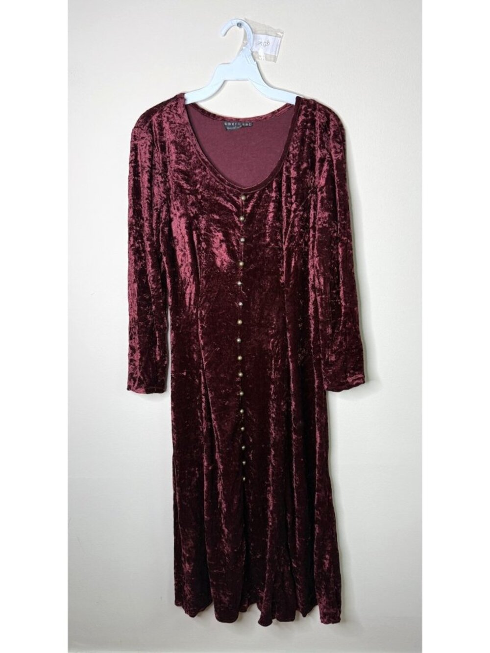 Vintage 80s Dress Burnout Crushed Velvet Button Edwardian Renaissance Witchy